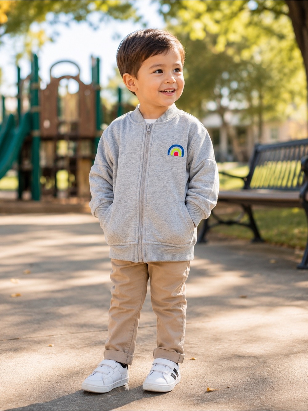 Gray Zip Up Rainbow Icon Jacket -3T -Unisex